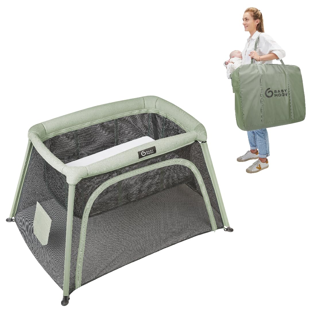 Babymoov Moov & Comfy 3-in-1 Lightweight Travel Crib, Baby Play Yard, and Infant Bassinet (Certified for Overnight Sleep in The 