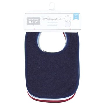 Hudson Baby Unisex Baby Drooler Bib With Waterproof Lining, Blue Burgundy, One Size