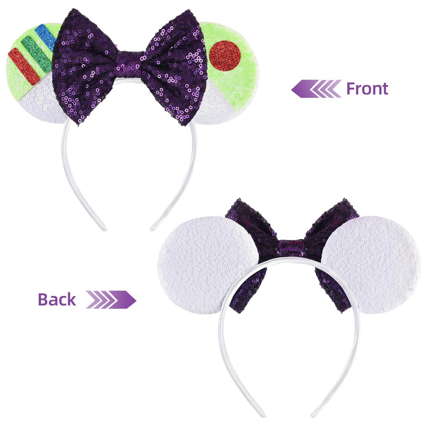 Seamoy Minnie Ears Headband, Yellow Mouse Ears, Sparkle Silver Princess Ears For Women Girls (Buzz Light Year)