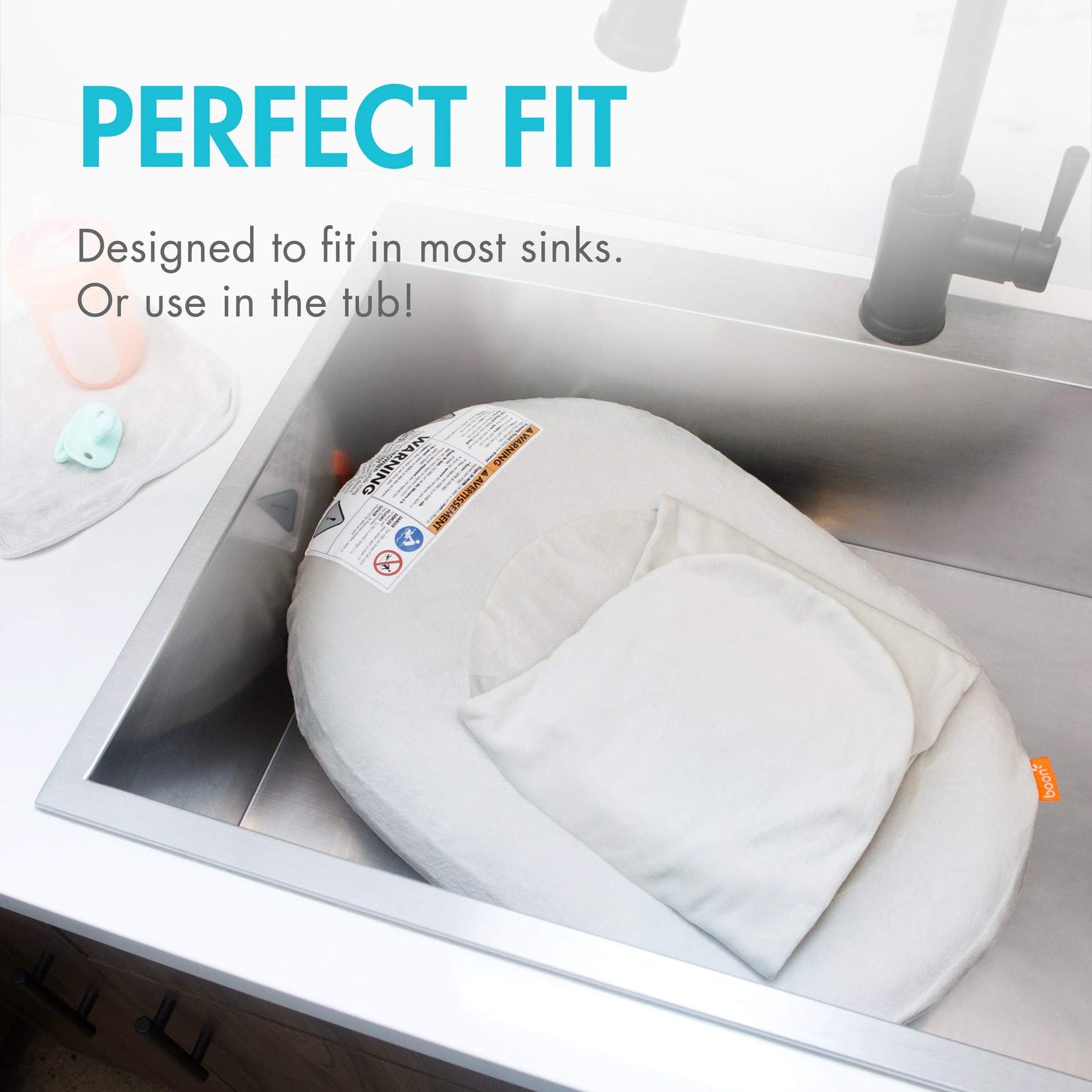 Boon Puff+ Inflatable Baby Bather - Infant Bathtub Includes Microfleece Cover, Swaddle Wings, And Storage Bag - Inflatable Baby