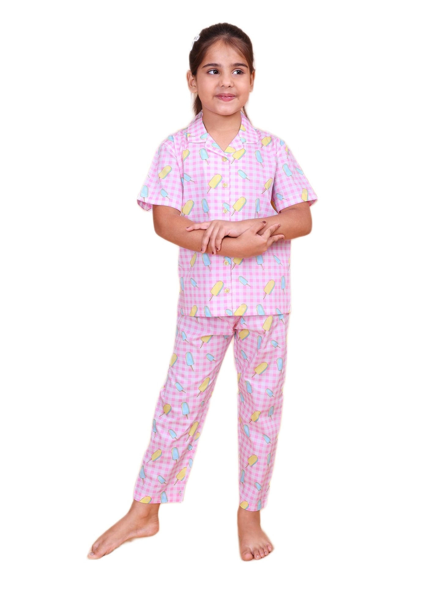 CASA DE NEENEE Frozen Treats Range Pure Cotton Half Sleeves Shirt Pyjama Set Pink Color for Girls Age 12 Y