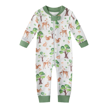 Owlivia Organic Cotton Baby Boy Girl Zip Up Sleep N Play, Footless, Long Sleeve(12-18 Months, Forest Deer)