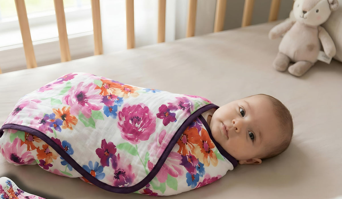 Celina Polka Baby Muslin Swaddle Blanket, Floral Print, 100cm x 100cm, Soft Wrapper Sleeping Bag for Newborns, 06 Months
