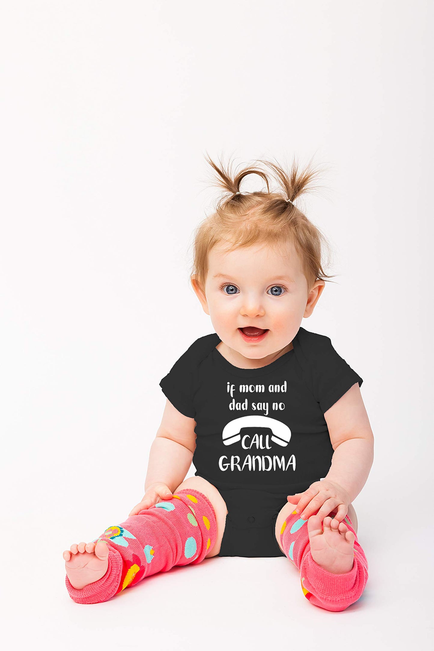 If Mom And Dad Say No Call Grandma - Funny Baby Essentials Bodysuit - Cute Newborn Boy Clothes (12 Months, Black)