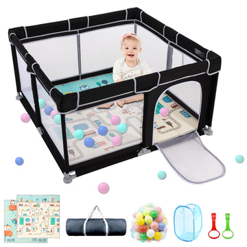 71x59 Large Playpen with Mat, Playpen for Babies and Toddlers, Baby Playards with Zipper Gate, Safe and Non-Slip Baby Fence, Ful