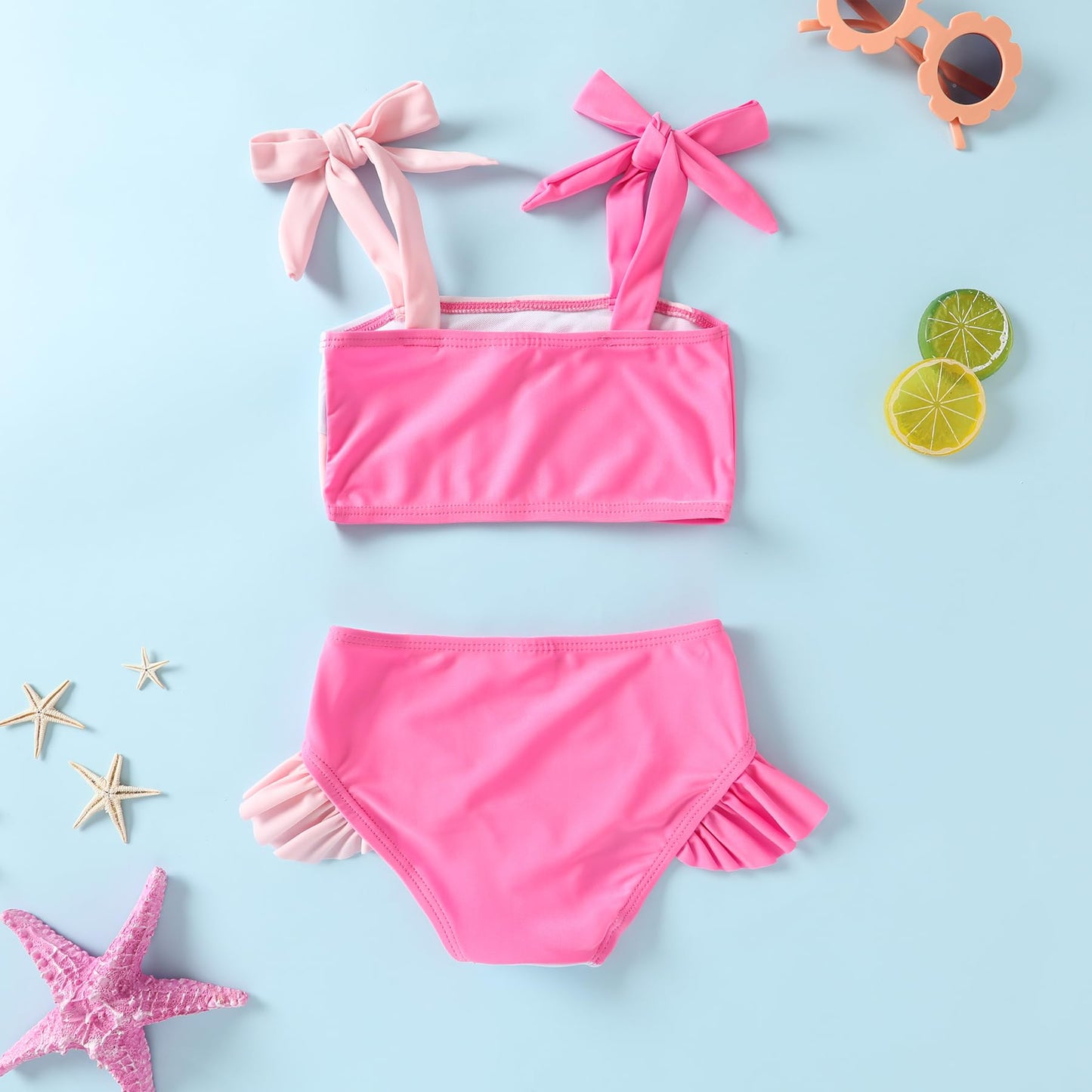 Younger Tree Toddler Girls Two Pieces Swimsuit Color Block Stripe Swimwear Summer Beach Bathing Suit (S Red 5-6T)