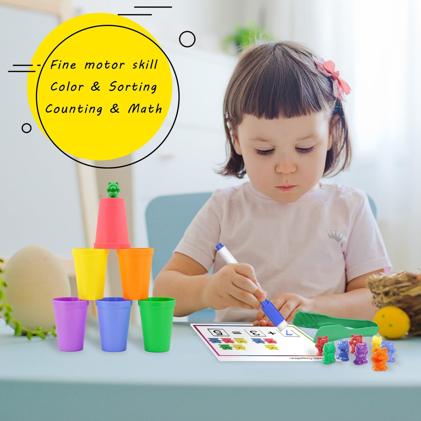 Bmag Counting Bears with Matching Sorting Cups, Preschool Math Learning Game with 24 Big Bears, 24 Little Bears, STEM Educationa
