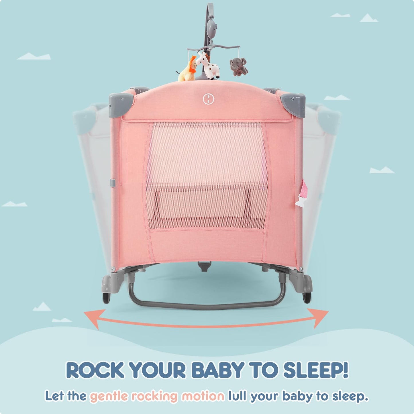 Harppa Pack And Play 5 In 1, Portable Baby Playard For Travel, Baby Bassinet Bedside Sleeper With Mattress, Rolling Bassinet For