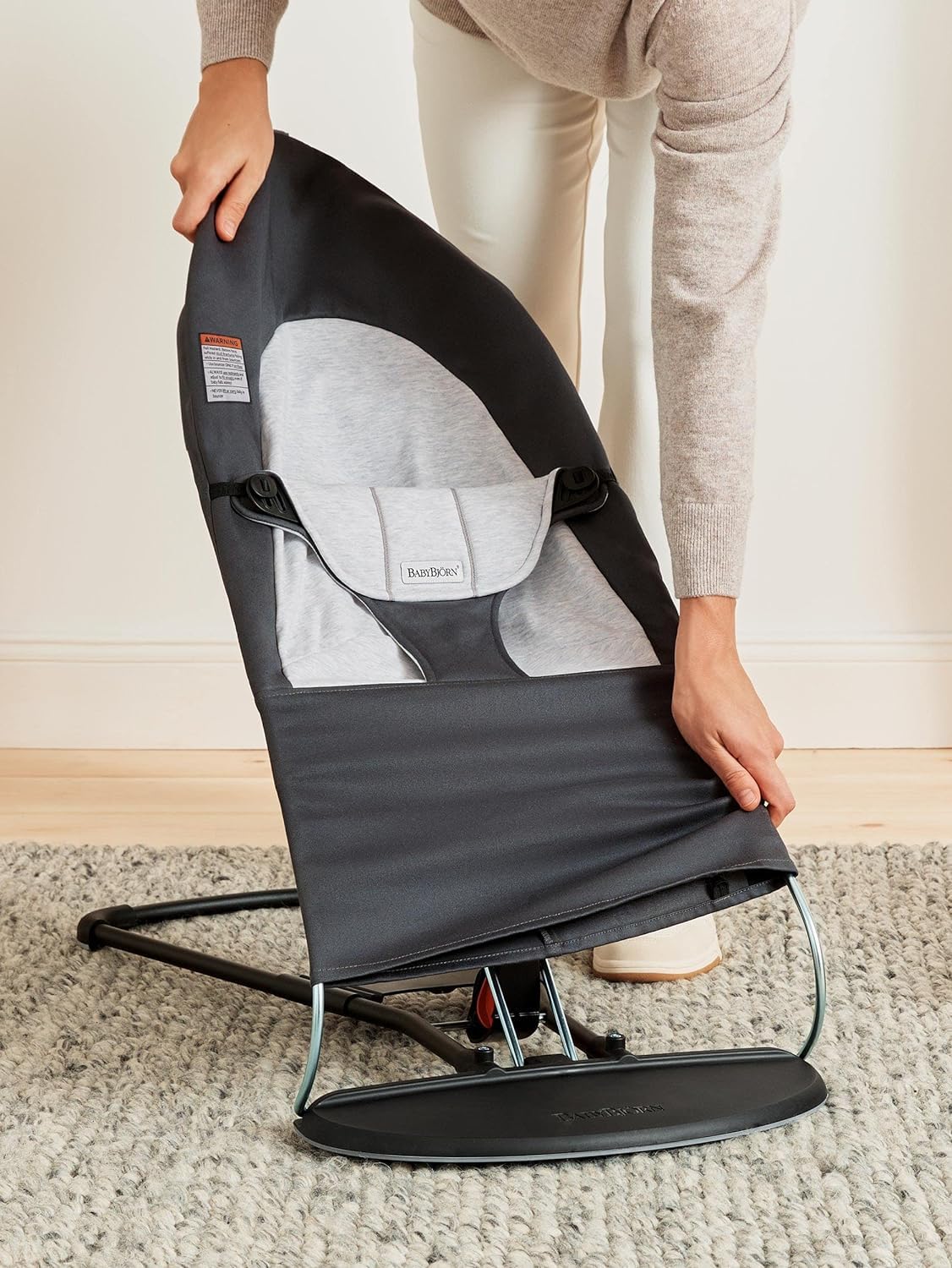 BabyBjrn Bouncer Balance Soft, Woven/Jersey, Dark Gray/Gray | 2-in-1 Adjustable Baby Bouncer Seat and Toddler Chair, Newborn to