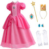 Princess Peach Costume For Little Girl'S Dress Up With Crown Gloves Wand Earrings - Princess Peach Dress For Kids 2T 3T