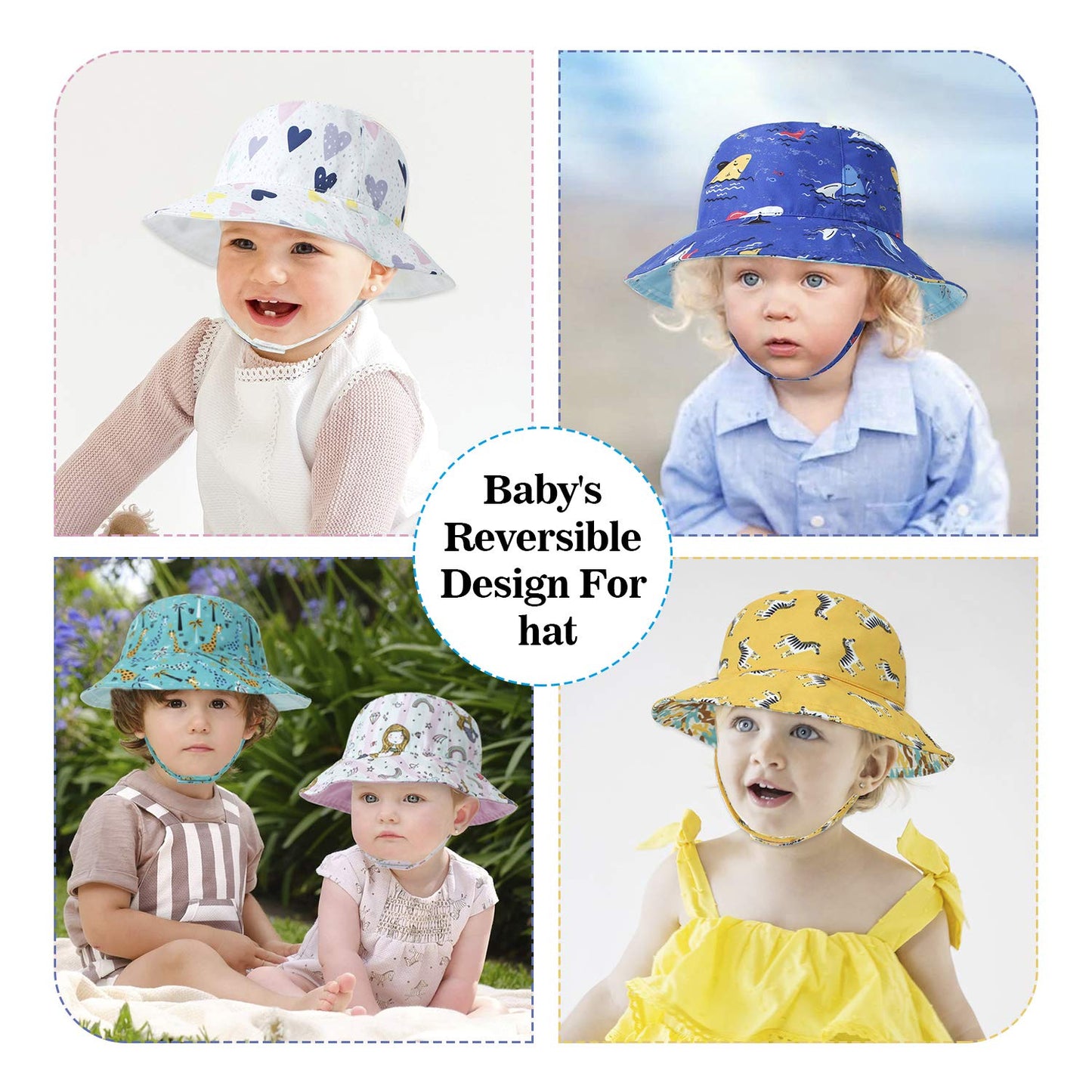 Lapi.Zapi Baby Sun Hat Print Pattern Reversible Kids Boy Girls Hat Upf 50+ Sun Protection Beach Bucket Hat Wide Brim (0-6 Months