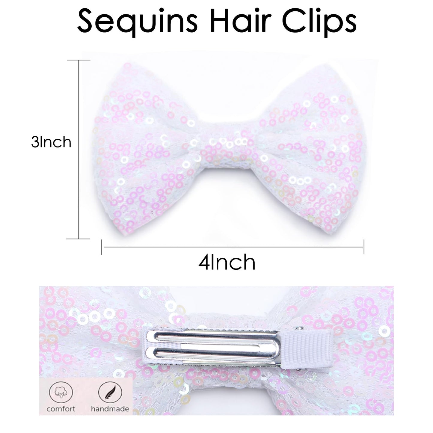 Kiszu 4 Inch Sequin Glitter Hair Bows Clips, Sparkling Bling Little Bow Hairpins Hair Accessories For Baby Girls Kids Children T