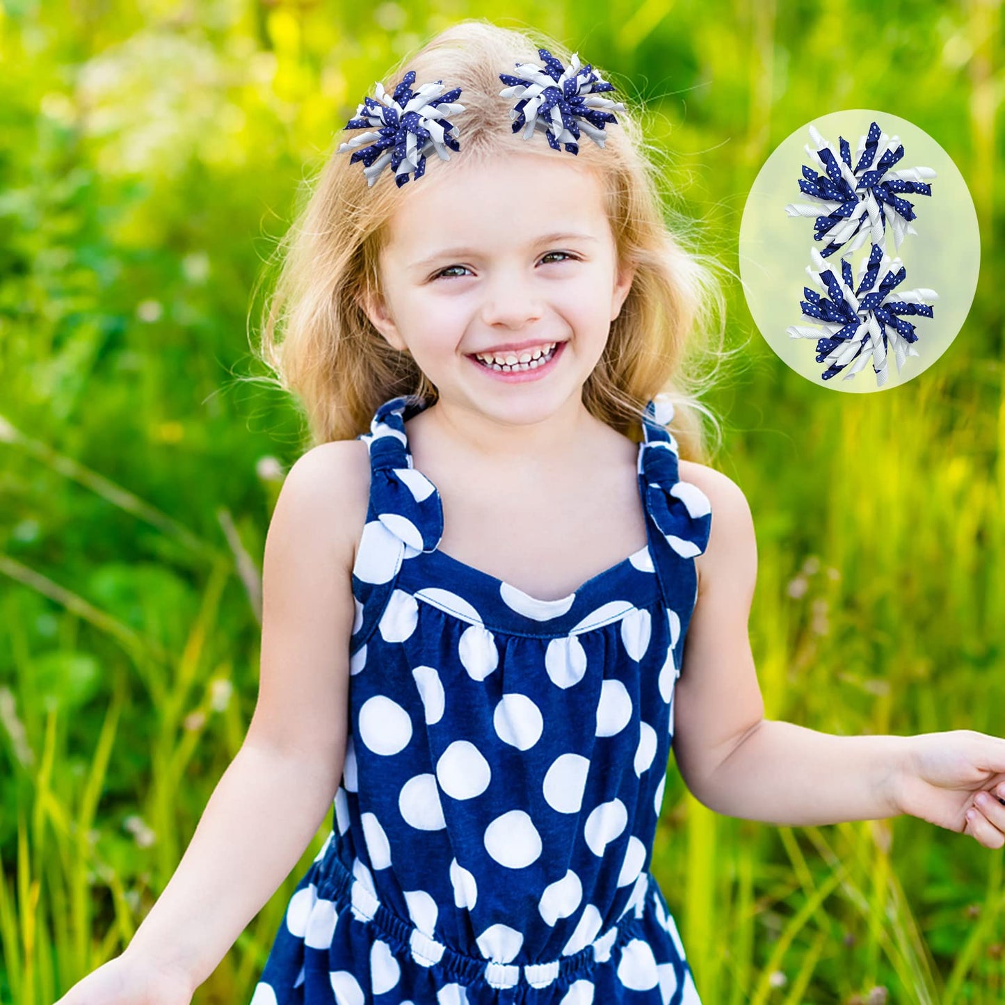 Yxiang 2Pcs Indigo Korker Bows For Girls 3'' Curly Bow Hair Clip Ribbon Ponytail Bows Alligator Clip Hair Barrette For Girls Tod