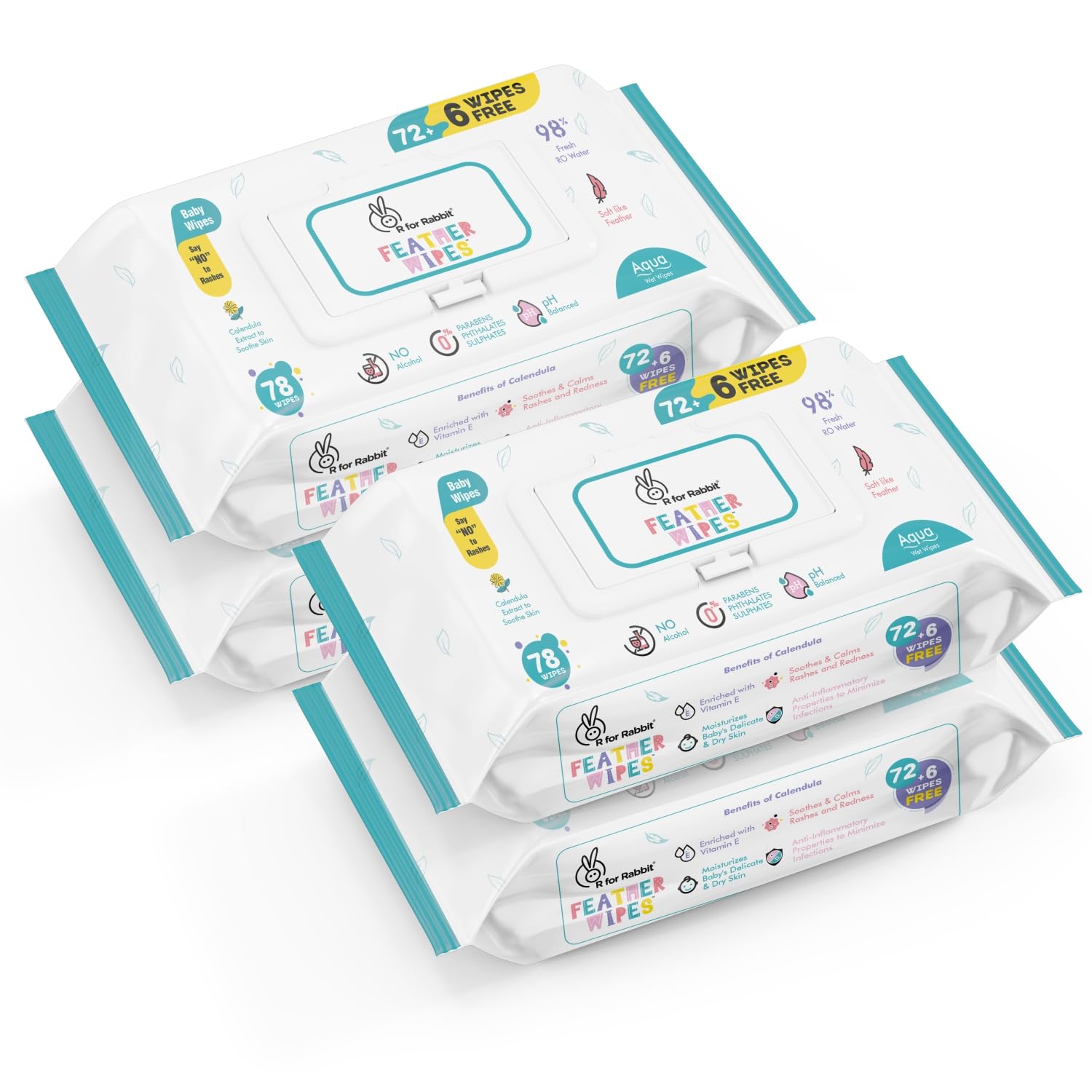 R For Rabbit Feather 312 Baby Wet Wipes For New Born Combo Pack Of 4