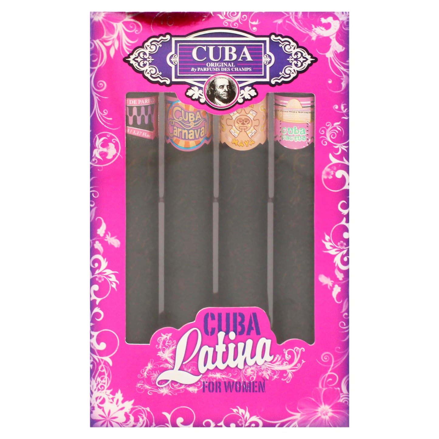 Cuba Cuba Latino Collection Women 4 Pc Gift Set 1.17oz Cuba Copacabana EDP Spray, 1.17oz Cuba Maya EDP Spray, 1.17oz Cuba Carnav