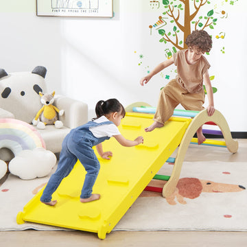 Honey Joy Wooden Ladder Arch For Climbing, 3 In 1 Kids Climber Ladder & Rocker Board W/Cushion Pad, Toddler Climbing Toy Set For