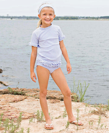 Rufflebutts Baby/Toddler Girls Periwinkle Blue Seersucker Swimwear Headband - 0-24M