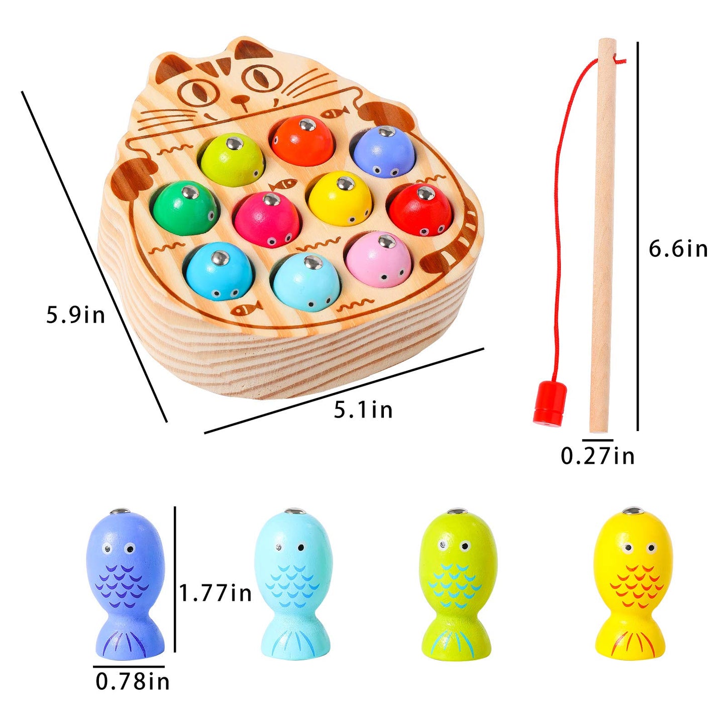 kidus Montessori Magnetic Wooden Fishing Game for Toddlers 1-3 Years Old,Fine Motor Skills Early Learning Eyes Hands Cooperation