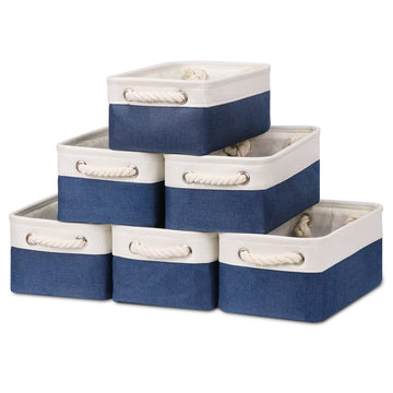 Bidtakay Small Canvas Storage Baskets With Handles [6 Pack] Navy Blue Storage Baskets Fabric Storage Bins 11.8 X 7.8 X 5 Inches