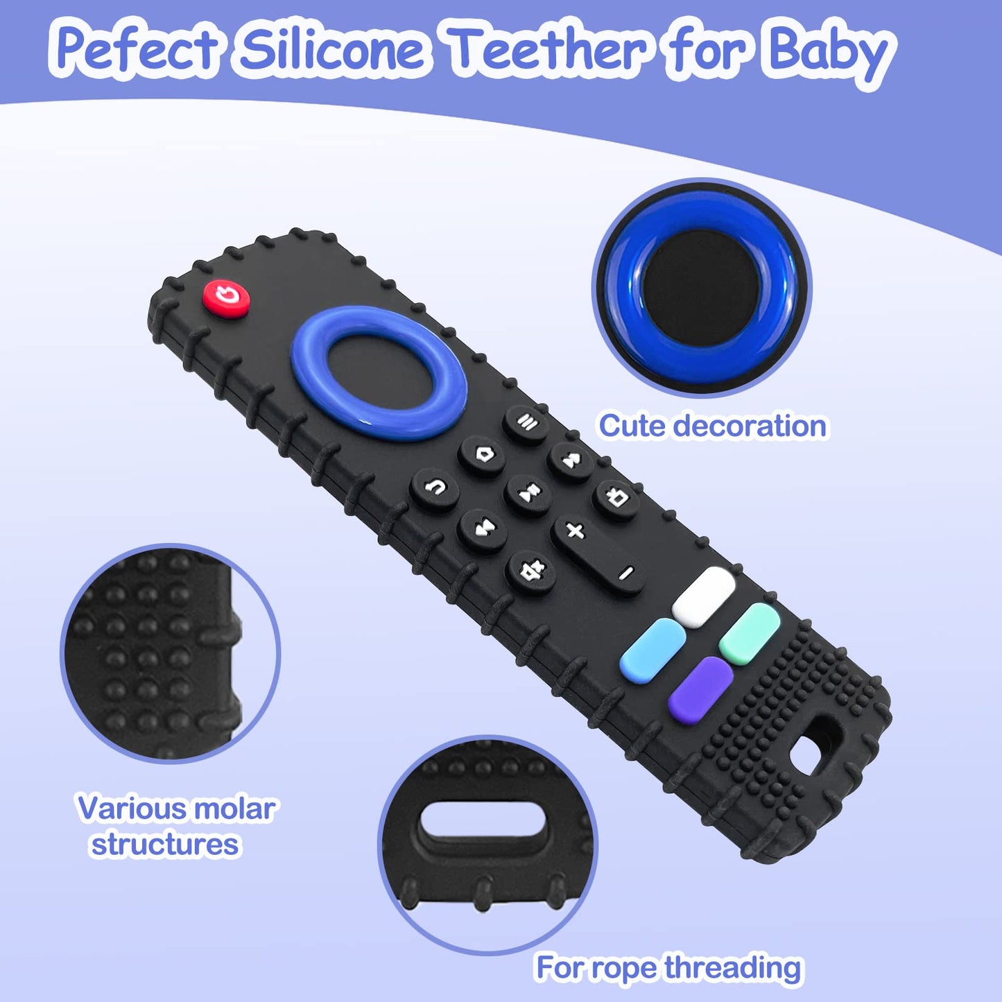 ERSIHUA 2Pcs Silicone Teething Toys, Remote Control Shape Teethers for Babies Remote Teething Toys, Silicone TV Remote Teether B