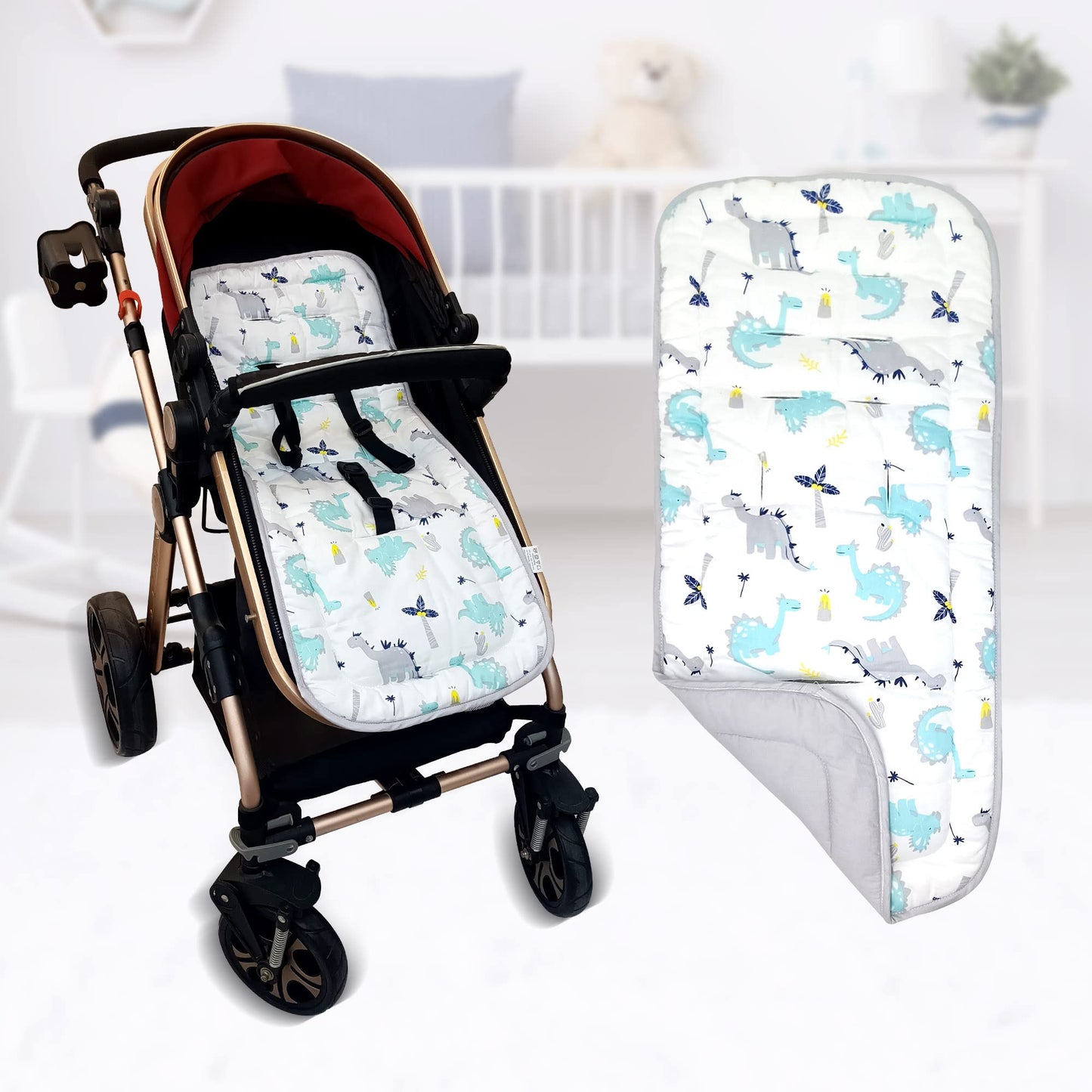 Baby Stroller Cushion, Universal Breathable And Soft Newborn Stroller Mat, 100% Cotton Cover Toddler Seat Pad Liner For Stroller