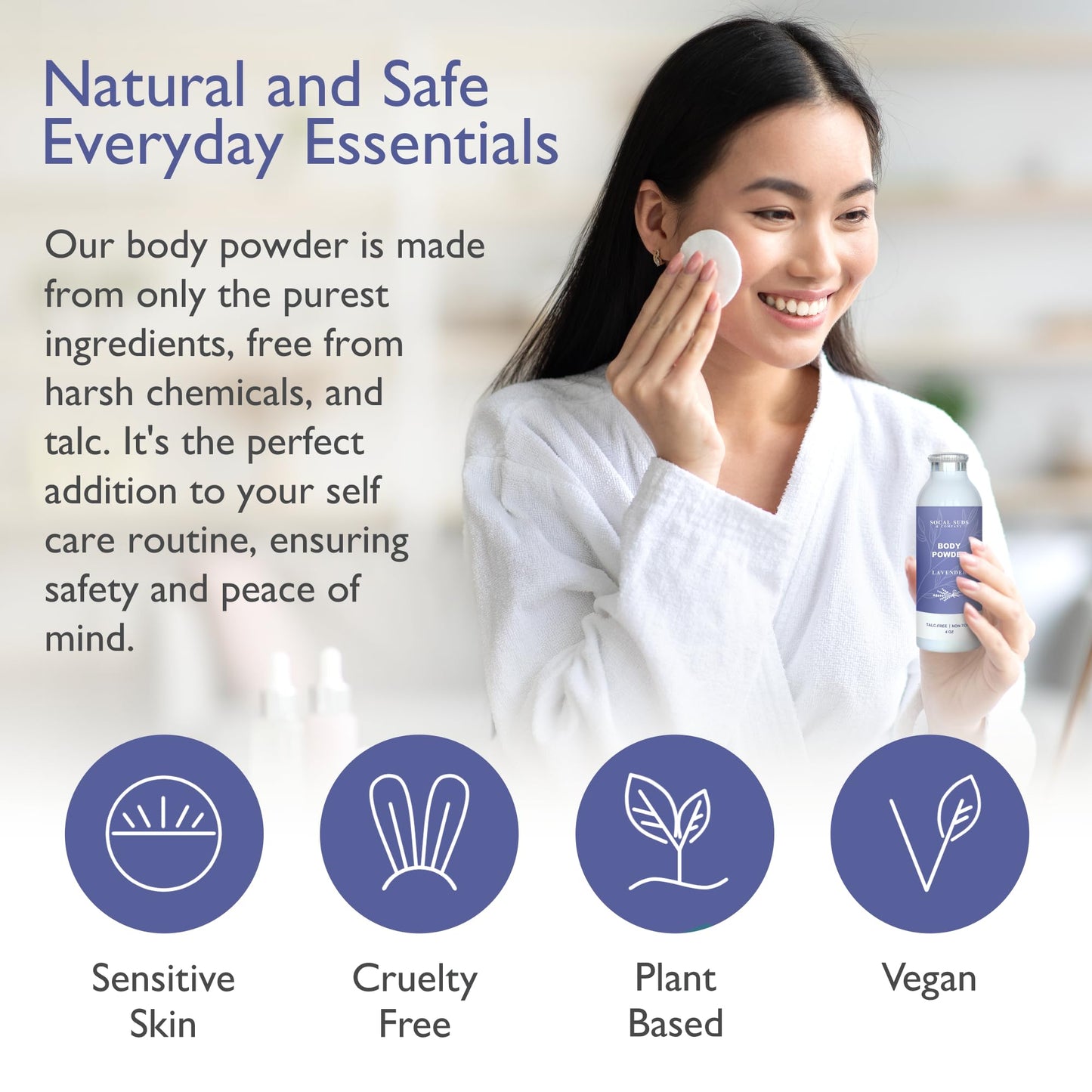 Socal Suds & Company - Natural & Organic Body Powder Talc-Free With Arrowroot Powder, Kaolin, Aspen Bark Extract For Soft Soothi