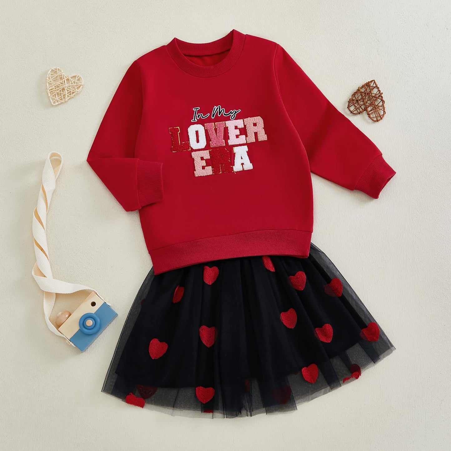 Yingisfitm Toddler Girl Valentines Day Outfit Letter Sweatshirt Love Heart Tutu Skirts Sets Little Girl Valentine Clothes (Red,