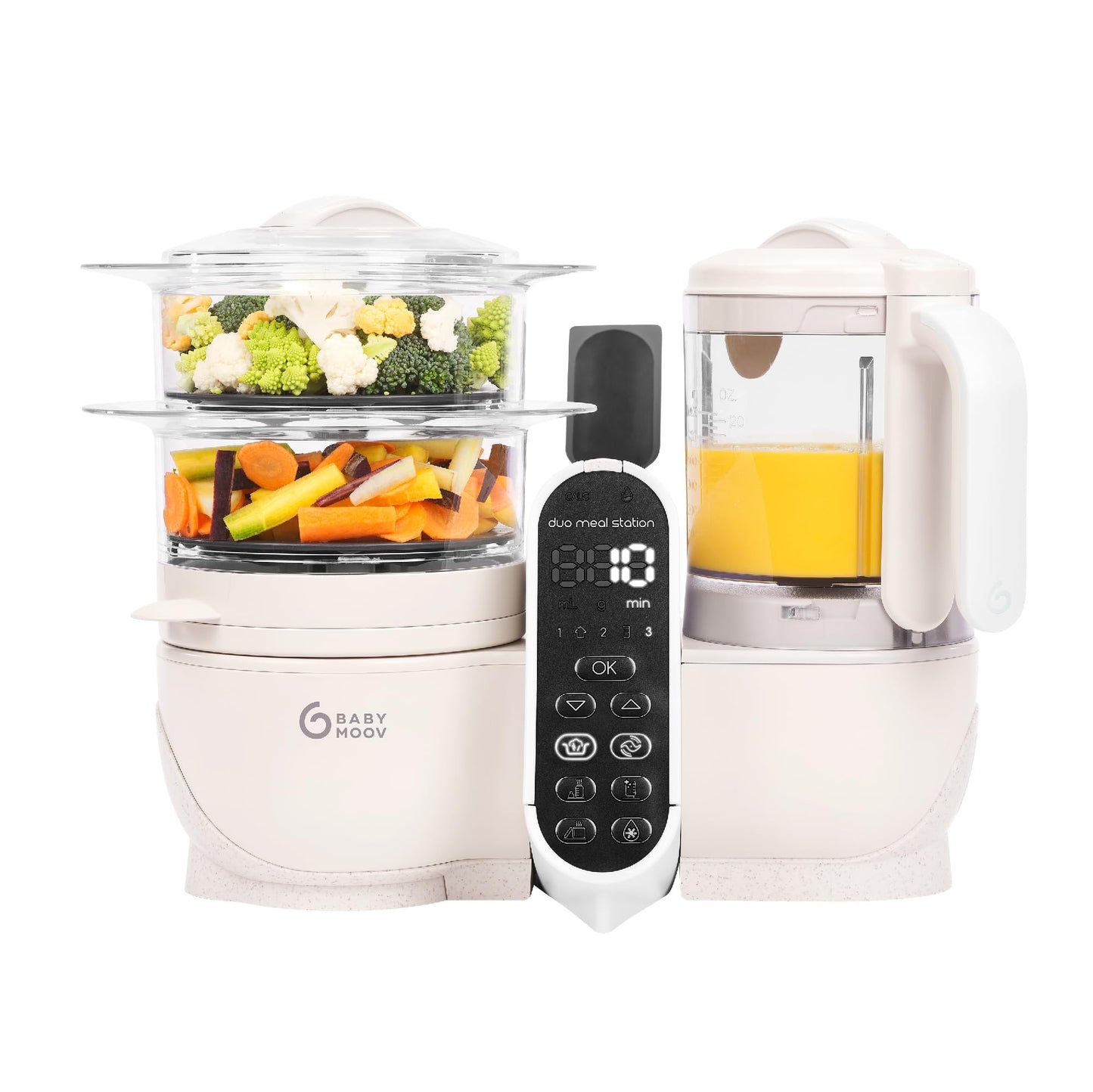 Babymoov Duo Meal Station 6 in 1: Multi-Speed Baby Food Maker Steamer and Puree Blender, Baby Food Processor that warms & defros