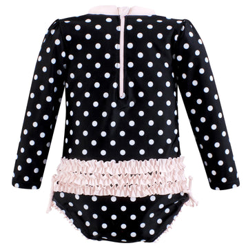 Hudson Baby Baby Girl'S Toddler Swimsuit, Black Dot Pink