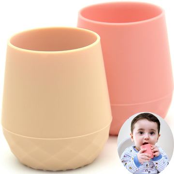 Teensy Peepsy 2 Pack Silicone Baby Cups 6-12 Months Infants, Tiny Cup For 4 Months+ Baby Girl Gift Set, Open Cup For Baby Led We