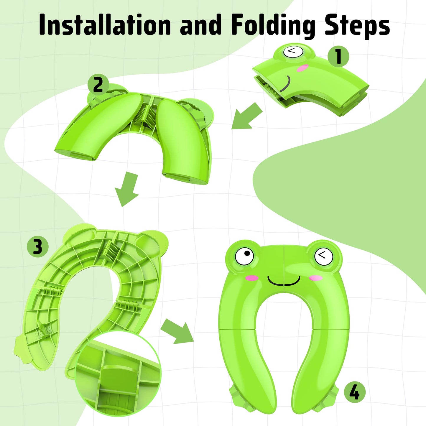 Portable Potty Seat For Toddler Travel - Foldable Non-Slip Potty Training Toilet Seat Cover For Boys Girls, Baby Kids With Draws