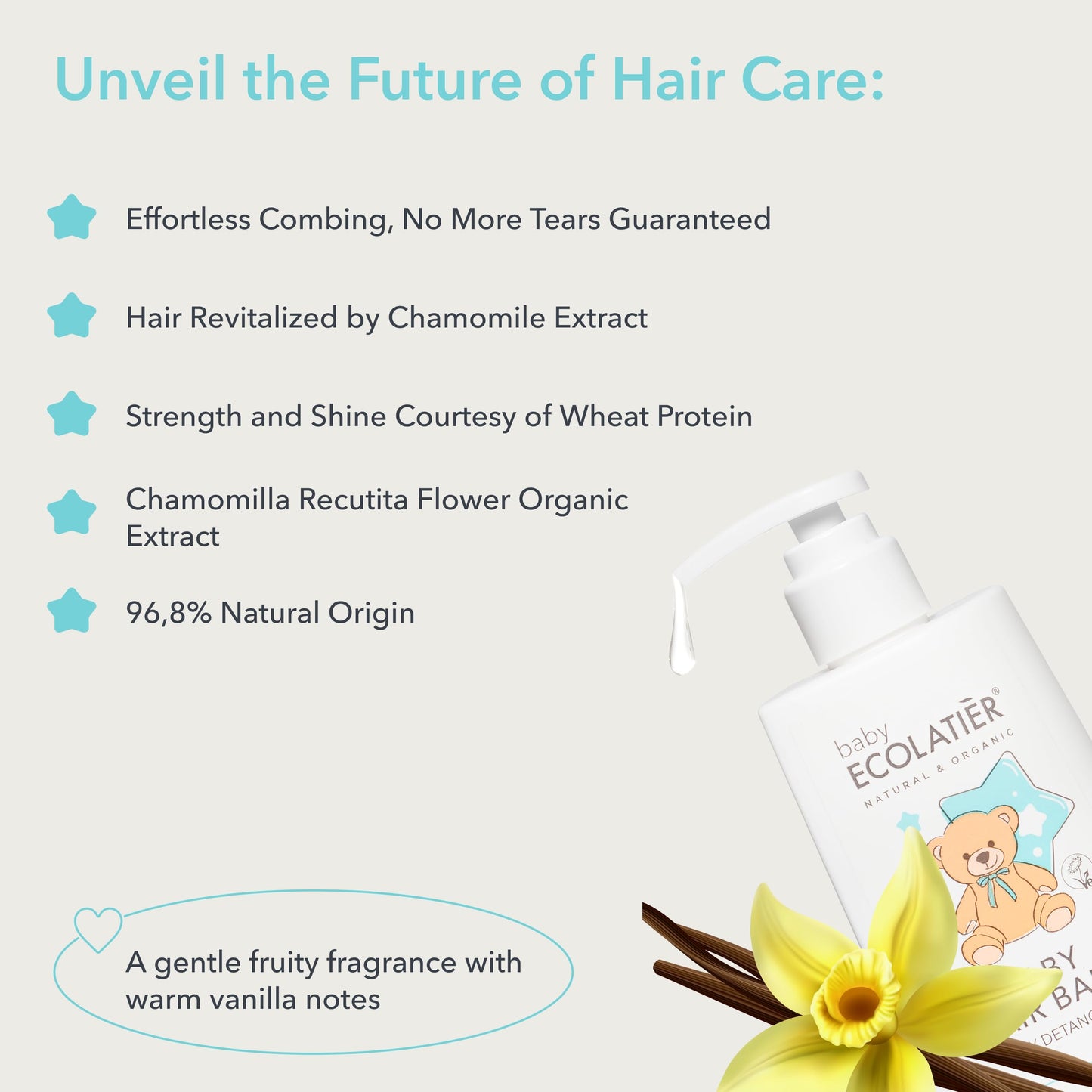 Ecolatir Kids Hair Balm Easy Detangling 3+ - Baby Conditioner Tear-Free, Toddler Hair Detangler, Kids Conditioner For Curly Hair