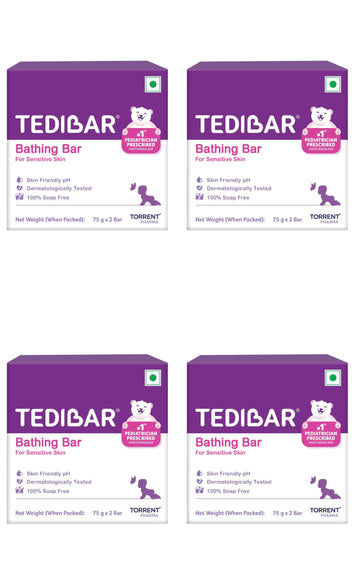 Tedibar Moisturising Baby Bathing Bar Each (75Gx2) With Skin Friendly Ph|100% Soap Free|Dermatologically Tested X Pack Of 4