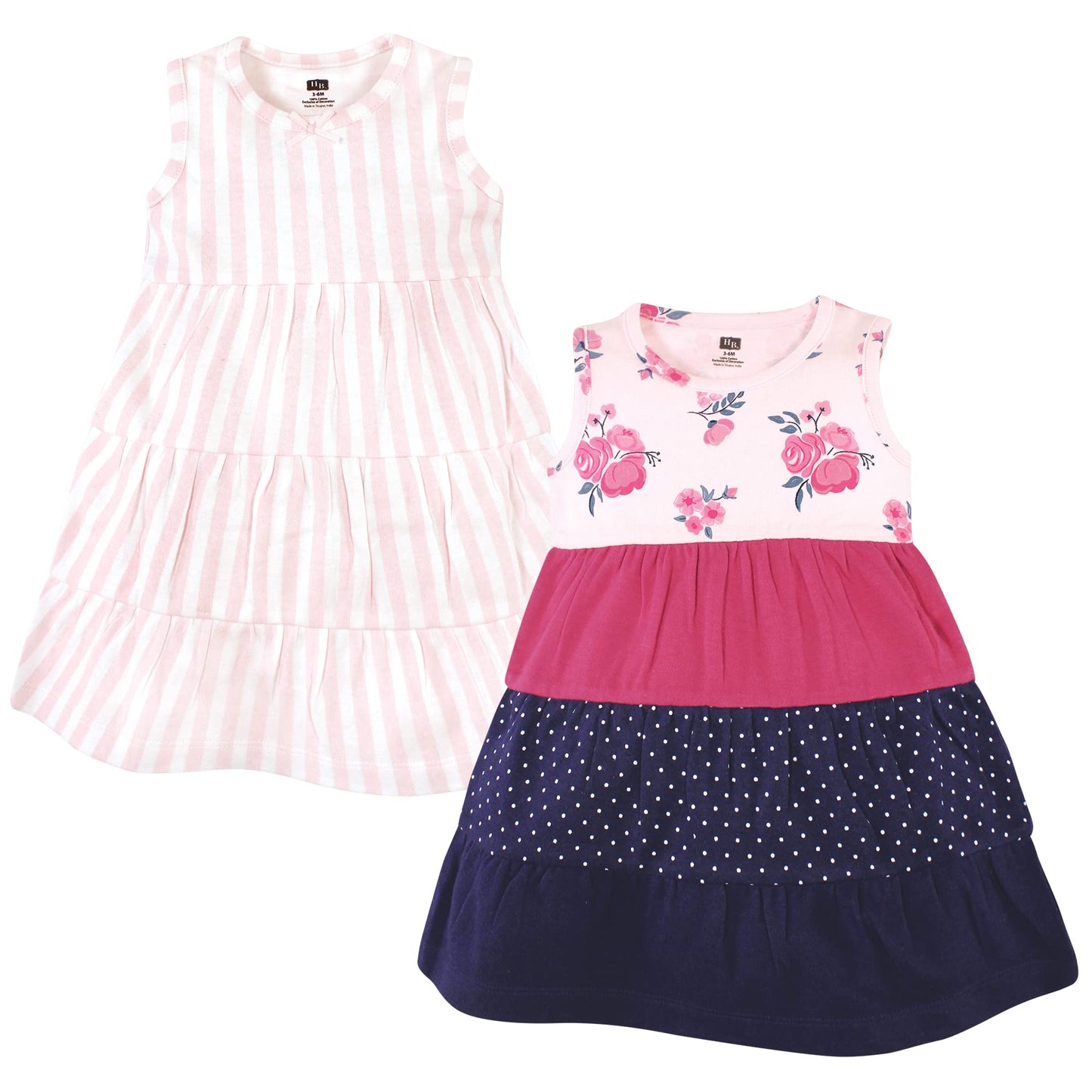 Hudson Baby Girls' Cotton Dresses, Pink Navy Floral, 8 Years