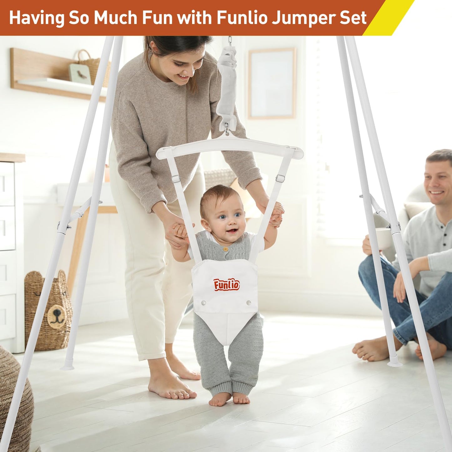 Funlio Baby Jumper With Stand For 6-24 Months, Toddler Jumper For Baby Girl/Boy, Infant Jumper For Indoor/Outdoor Play, With Adj
