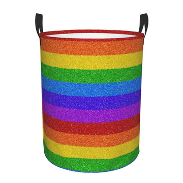 Pevtufa Colorful Glitter Rainbow Foldable Laundry Basket Organizer,Fabric Clothes Toy Storage Basket Nursery Hamper Storage Bin 