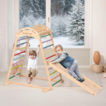 Cosyland Indoor Playground Jungle Gym Playset For Kids, 7 In 1 Climbing Toys For Toddlers With Slide And Beech Hanging Ring,Quic