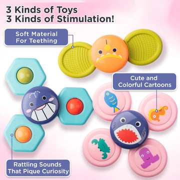 Kayle Spinning Top Sensory Toys For Toddlers - Suction Cup Baby Sensory Toy With Rattle - Bath Time & Playtime Fun -Ocean Animal