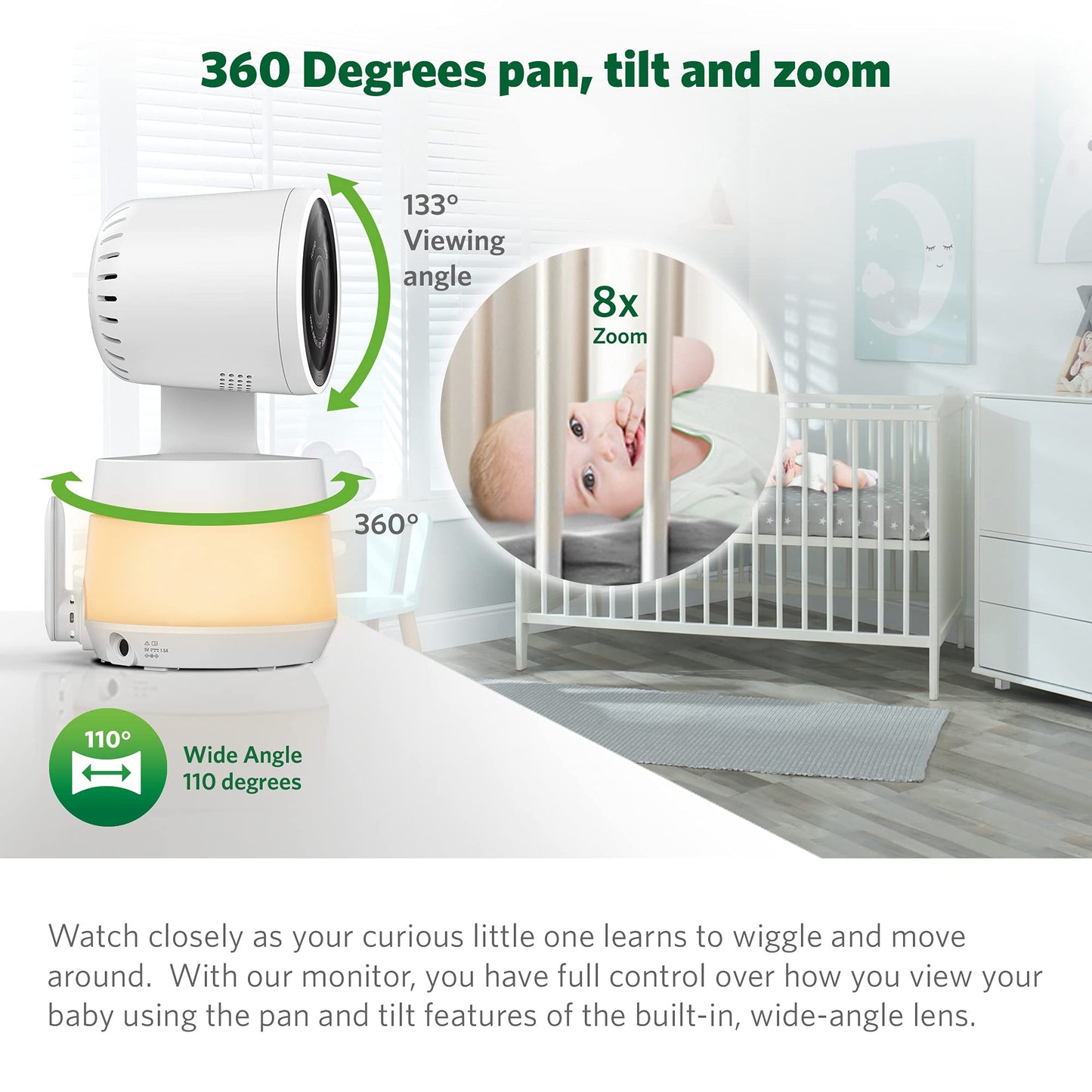 Leapfrog Lf925Hd Baby Monitor With Camera And Audio,1080P Wifi Remote Access Baby Monitor, 360 Pan & Tilt Camera, 8X Zoom, 5