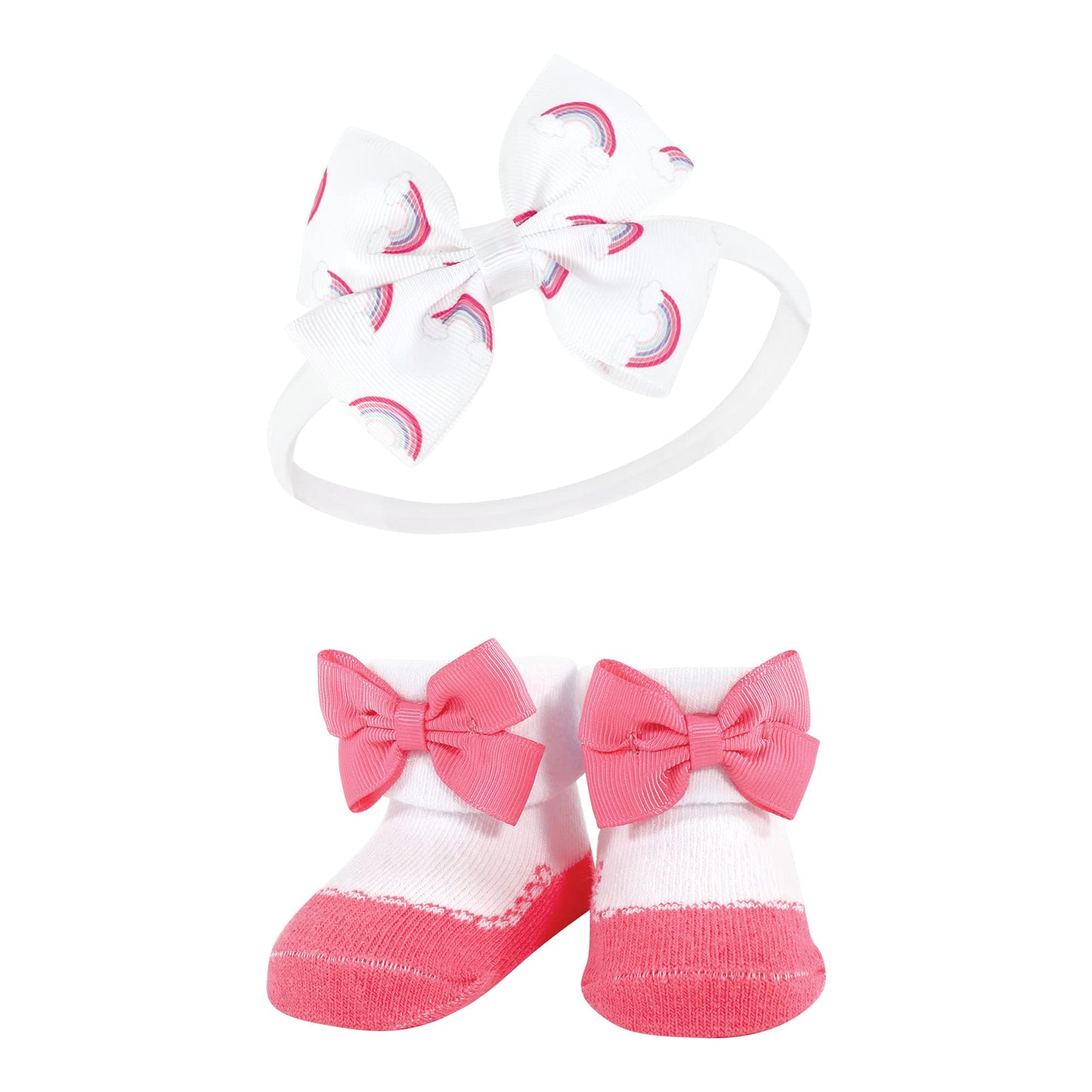 Hudson Baby Baby Girls' Headband And Socks Giftset, Purple Rainbow, One Size