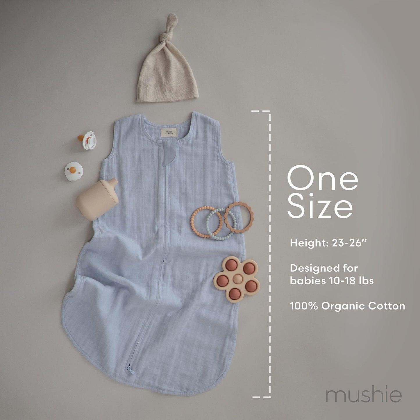 mushie Baby Wearable Blanket | 100% Organic Cotton Muslin | Sleeping Bag For Infants (Fog)