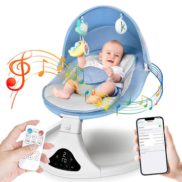 Smart Bluetooth Baby Swing with Remote Control - 5 Speed Gentle Sway | Portable Infant Swing with Machine-Washable Seat (0-12M, 