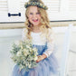 2Bunnies Girl Peony Lace Back A-Line Tiered Tutu Tulle Flower Girl Dress (Gray Sleeve Short, 12M)