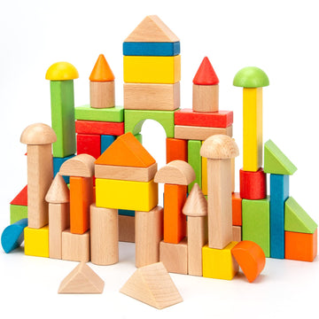 Wooden Building Blocks Set - Stacker Stacking Preschool Learning Educational Toys with Carrying Bag, Toddler Toys for 3+ Year Ol
