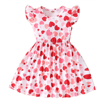 8Nubeehoho Baby Girls Dress Ruffled Sleeve Pink Heart Print Summer Dresses Toddler Birthday Sundress Valentine'S Day Outfits 7-8