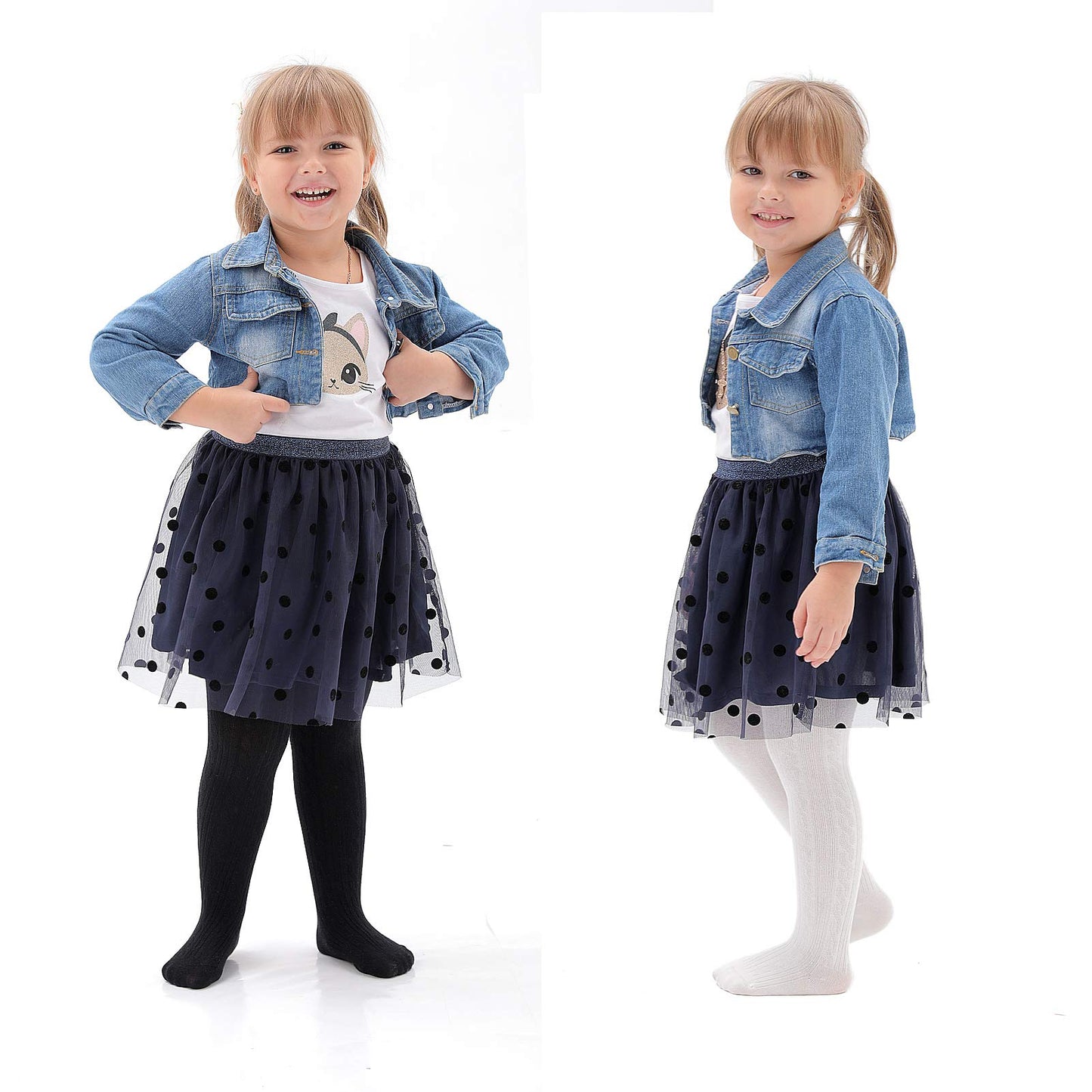 Epeius Infant Girl Thick Seamless Cable Knit Tights - Pack Of 3, Black/White/Grey, 6-12 Months