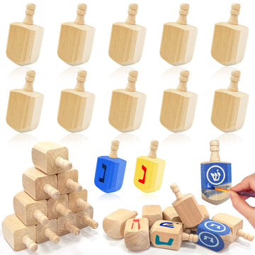 Amenon 24 Pack Hanukkah Wooden Dreidel, 3 Inch Blank Natural Wooden Chanukah Dreidel Diy Project Painted For Hanukkah Party Game