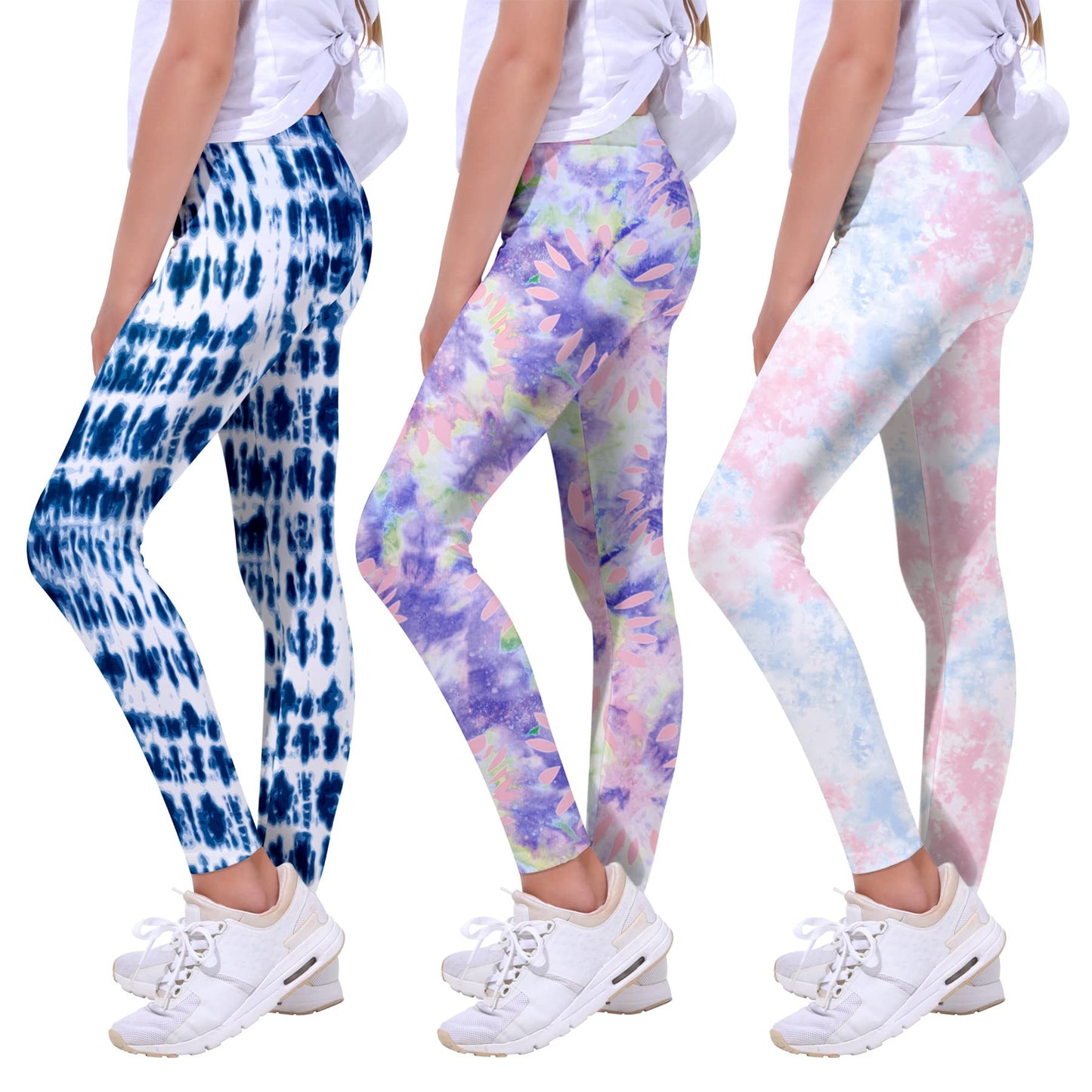 Quedoris Girls 3Pack Printed Leggings Tie Dye Pink/Purple/Navy 130Y