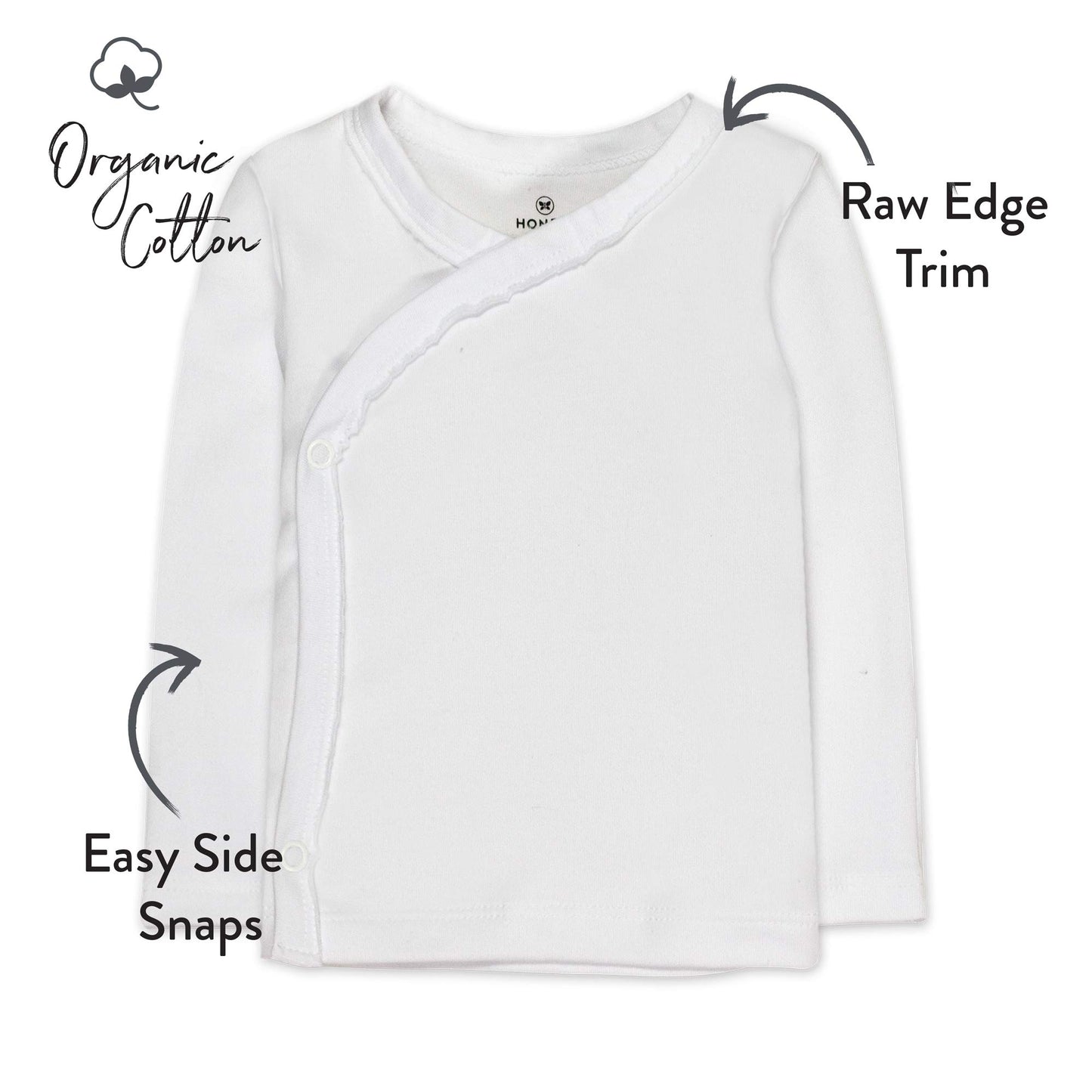 Honestbaby Unisex Baby 3-Pack Organic Cotton Long Sleeve Side-Snap Kimono Tops And Toddler T Shirt Set, Bright White, Newborn Us