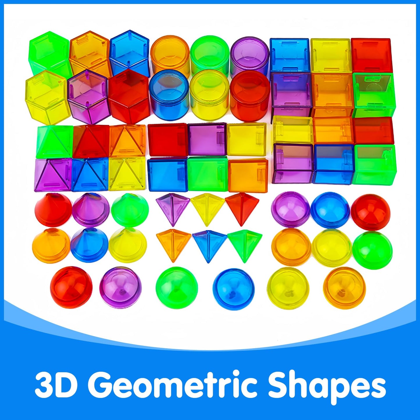 Odoorgames 60 Pieces 3D Shapes for Teaching - Geometric Solids for Kids,Light Table Manipulatives,Translucent Toy for Light Tabl